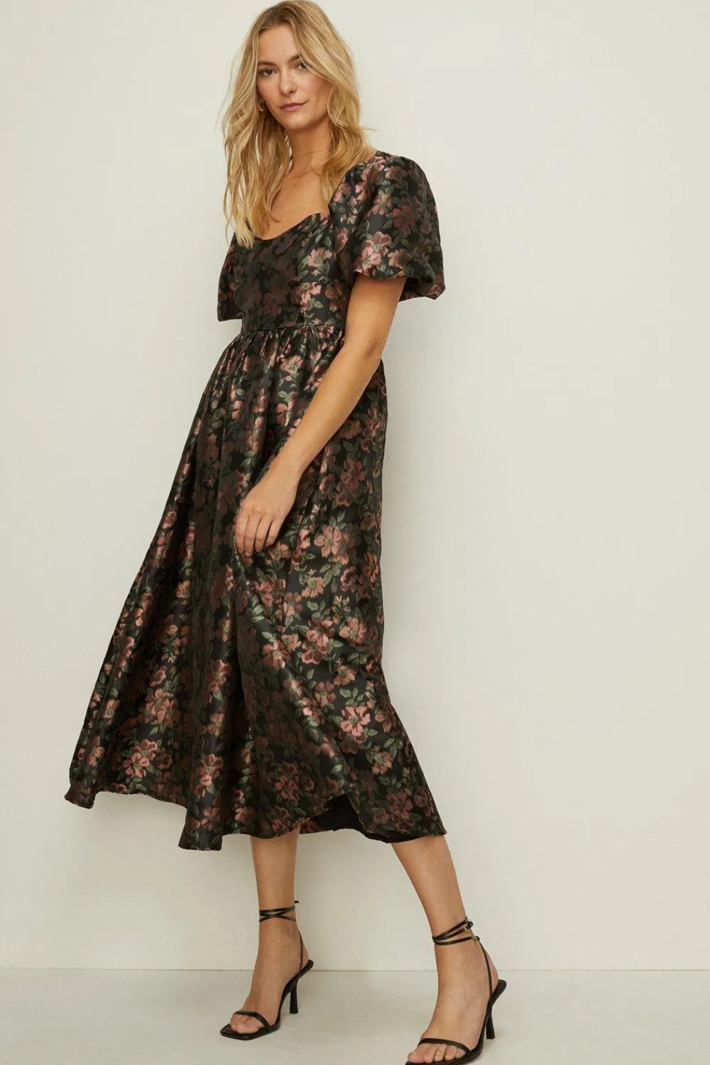 Clearance Oasis Floral Jacquard Bustier Midi Dress Black
