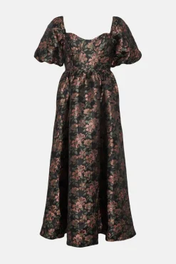 Clearance Oasis Floral Jacquard Bustier Midi Dress Black