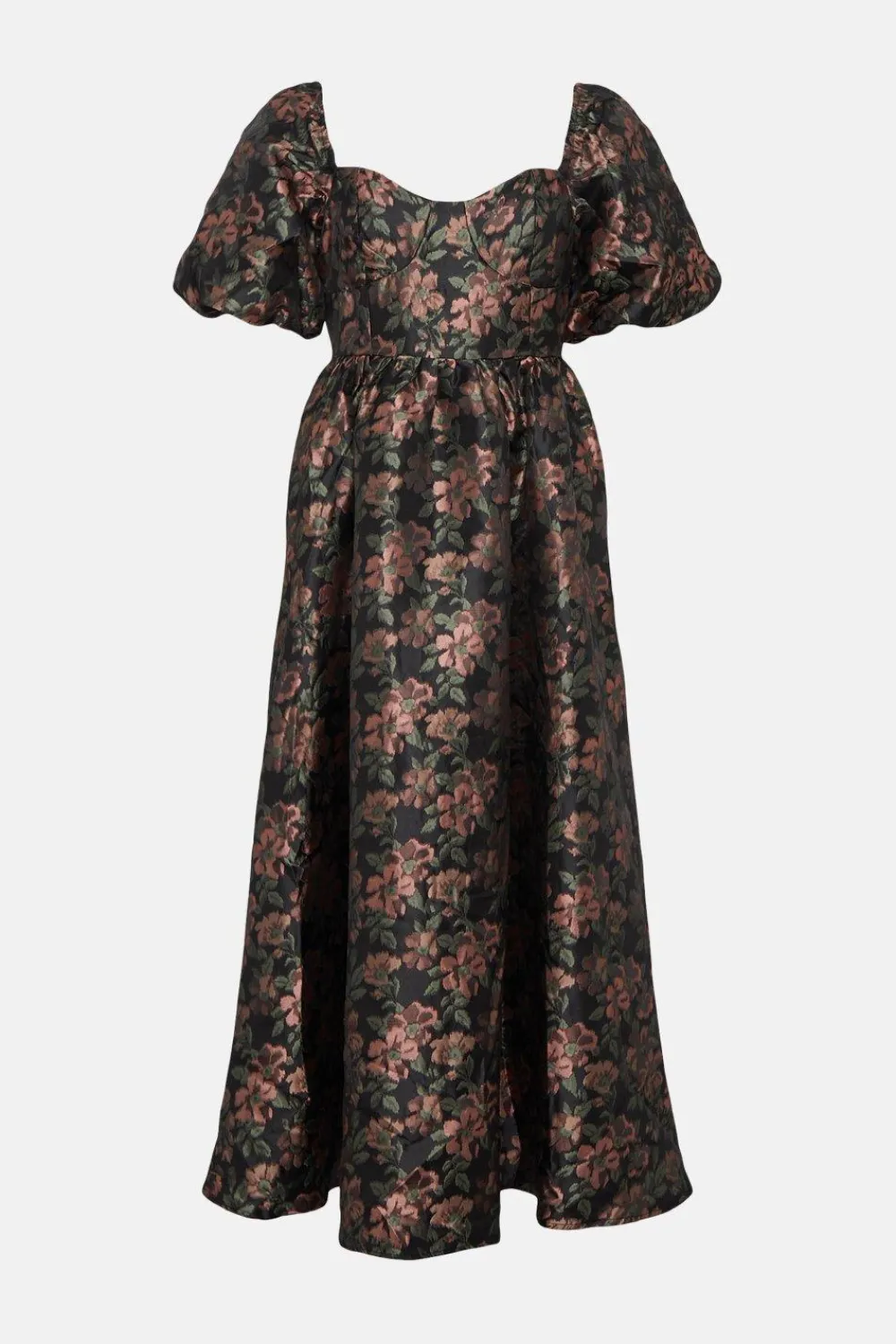 Clearance Oasis Floral Jacquard Bustier Midi Dress Black