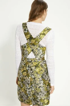 Clearance Oasis Floral Jacquard Cross Back Pinafore Multi