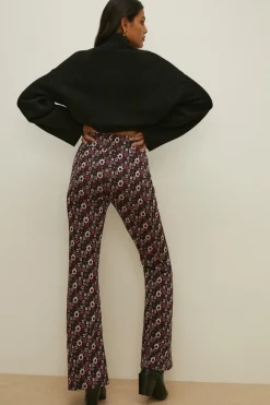 Sale Oasis Floral Jacquard Flare Trouser Pink