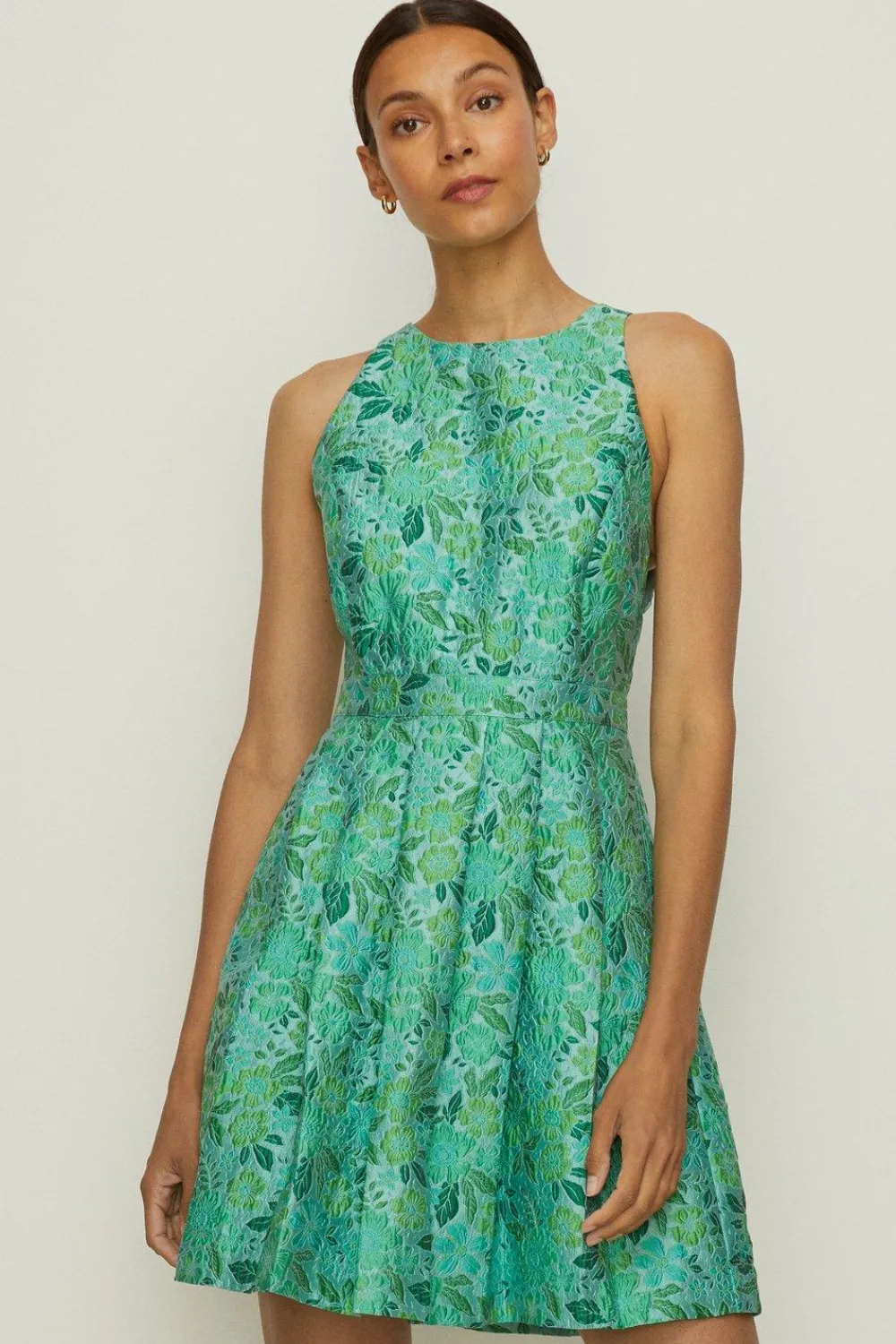 Outlet Oasis Floral Jacquard Halter Swing Dress Multi