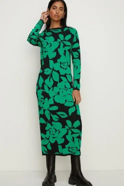 Discount Oasis Floral Jacquard Knitted Midi Dress Green