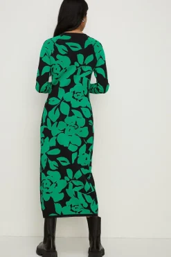 Discount Oasis Floral Jacquard Knitted Midi Dress Green