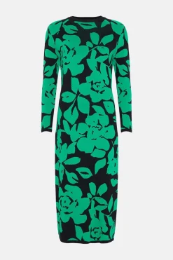 Discount Oasis Floral Jacquard Knitted Midi Dress Green