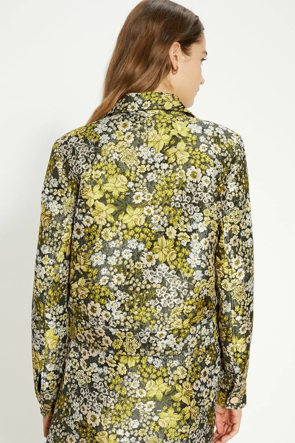 New Oasis Floral Jacquard Pocket Detail Trucker Jacket Multi