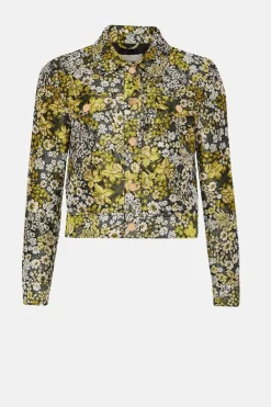 New Oasis Floral Jacquard Pocket Detail Trucker Jacket Multi