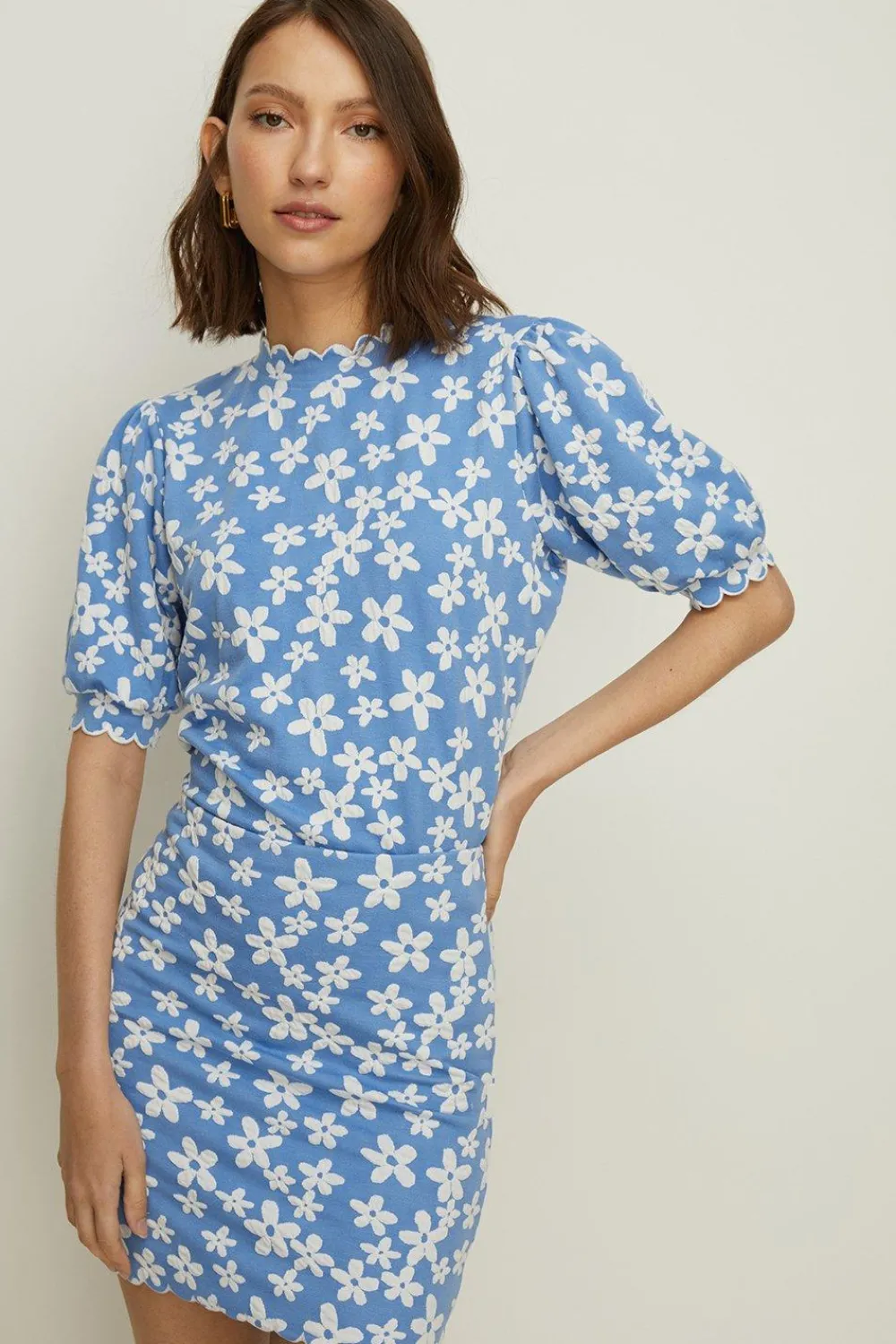 Online Oasis Floral Jacquard Scallop Edge Top Blue