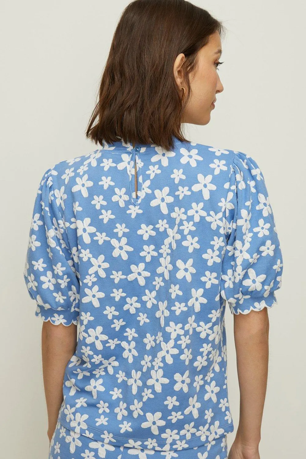 Online Oasis Floral Jacquard Scallop Edge Top Blue
