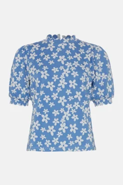 Online Oasis Floral Jacquard Scallop Edge Top Blue