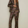 New Oasis Floral Jacquard Straight Leg Trouser Mauve