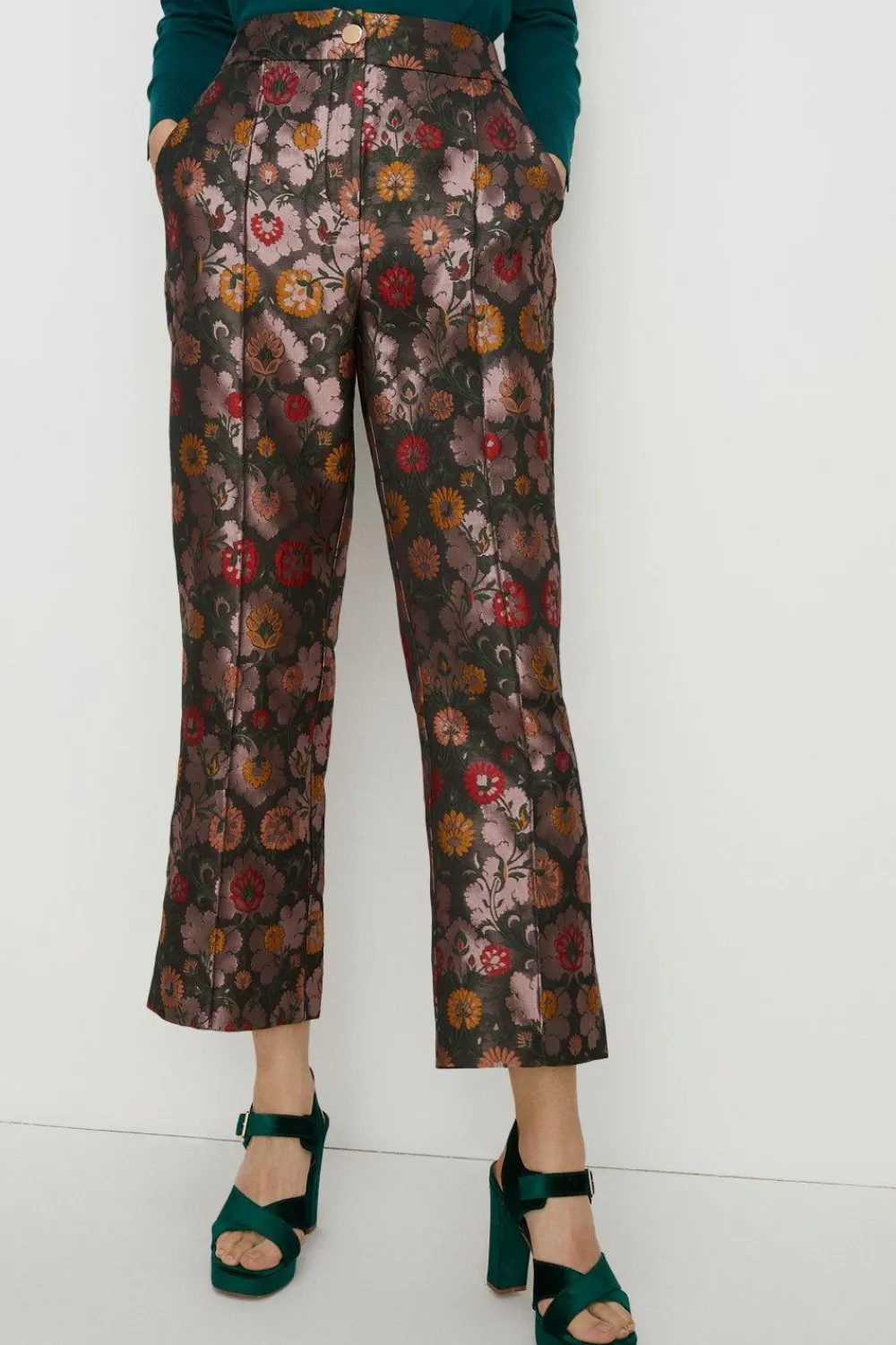 New Oasis Floral Jacquard Straight Leg Trouser Mauve