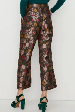New Oasis Floral Jacquard Straight Leg Trouser Mauve