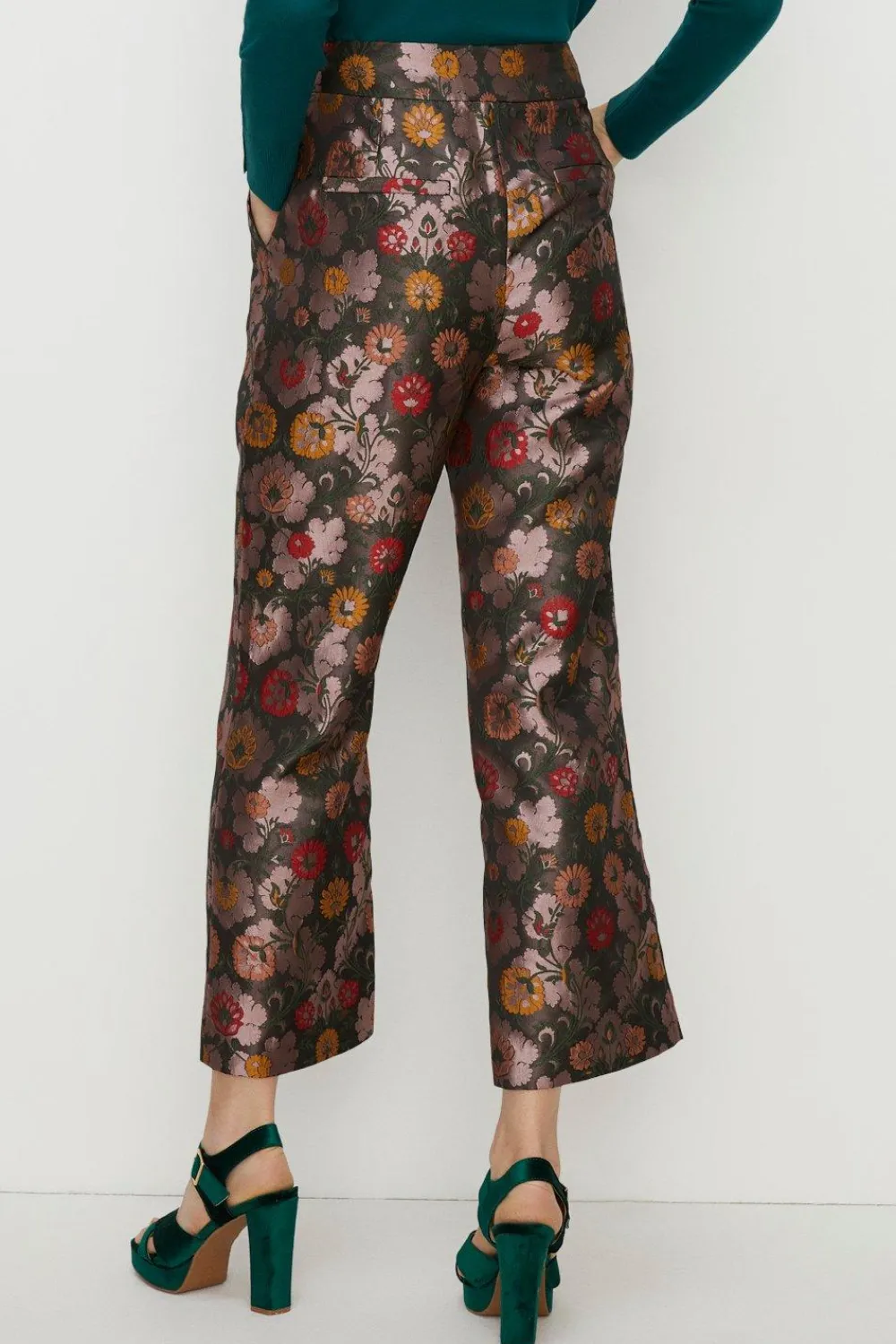 New Oasis Floral Jacquard Straight Leg Trouser Mauve
