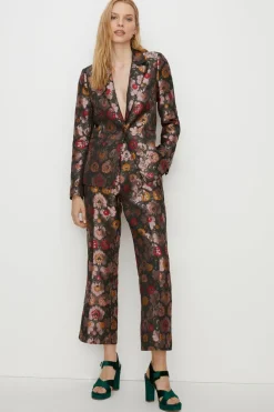New Oasis Floral Jacquard Straight Leg Trouser Mauve