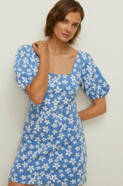 Fashion Oasis Floral Jacquard Tie Back Mini Dress Blue