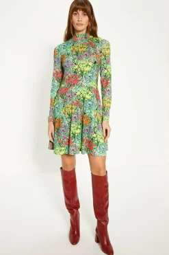 Best Oasis Floral Jersey Funnel Neck Long Sleeve Mini Dress Multi