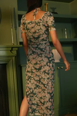 Discount Oasis Floral Keyhole Front Mesh Midi Dress Multi
