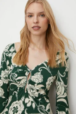 Outlet Oasis Floral Keyhole Front Midi Dress Green