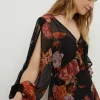 Discount Oasis Floral Lace Mix Split Sleeve Midi Dress Multi