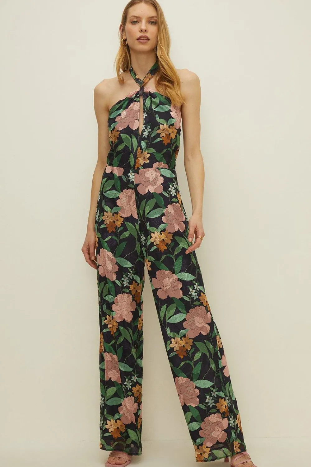 Discount Oasis Floral Leaf Printed Jumpsuit Black