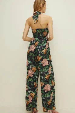 Discount Oasis Floral Leaf Printed Jumpsuit Black
