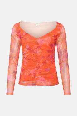 New Oasis Floral Mesh Gauged Front Top Red
