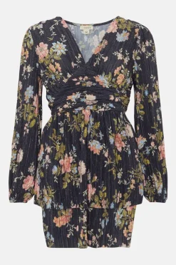 Fashion Oasis Floral Metallic Plisse Tiered Mini Dress Multi