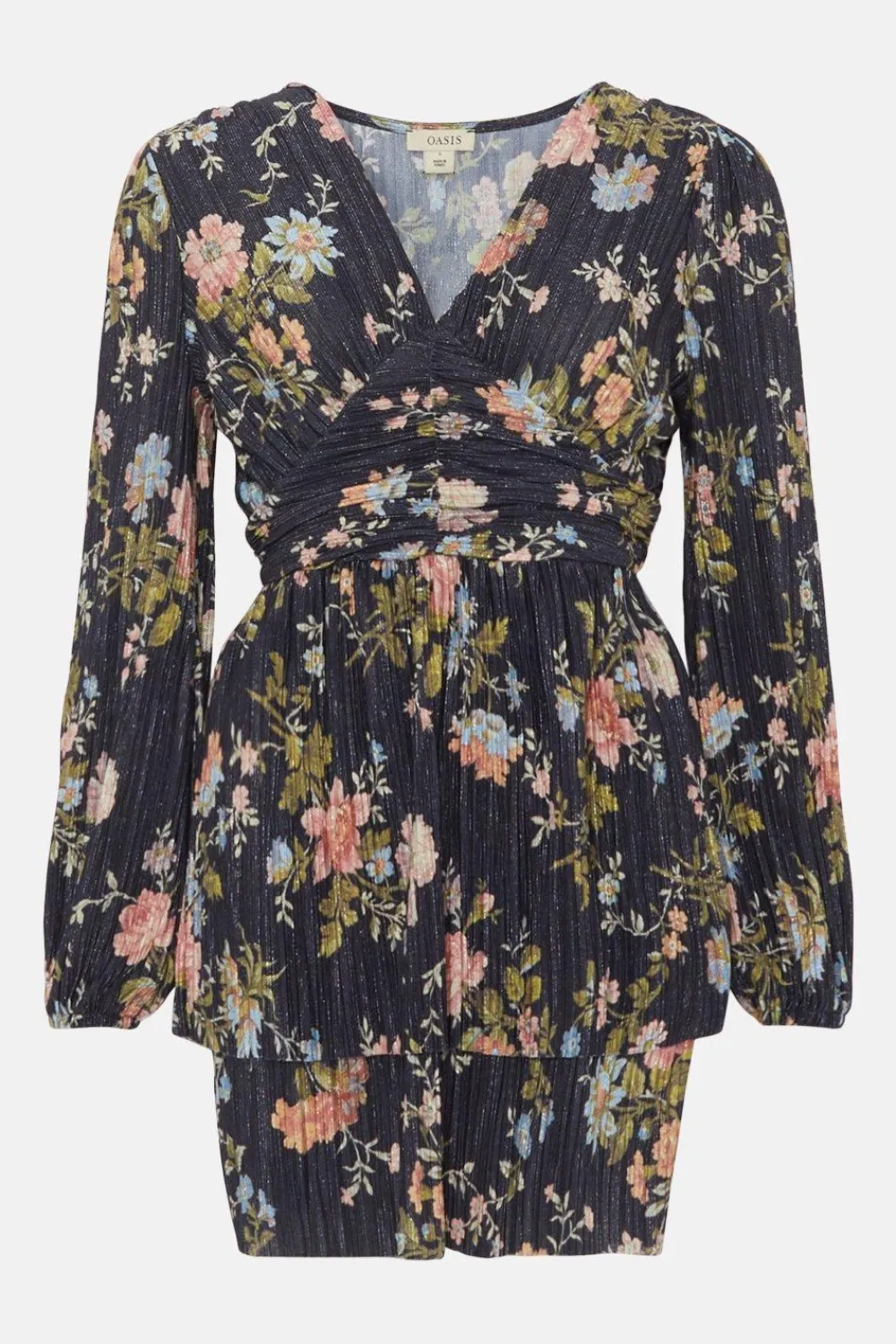 Fashion Oasis Floral Metallic Plisse Tiered Mini Dress Multi