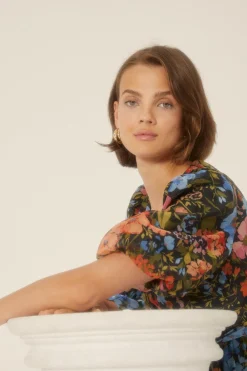Clearance Oasis Floral Organza Wrap Midi Dress Black