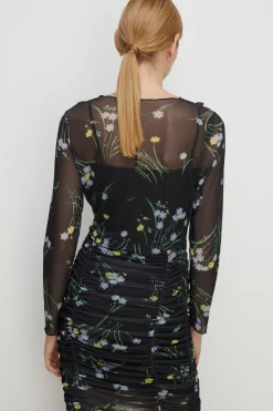 Sale Oasis Floral Overlock Detail Mesh Mini Dress Multi