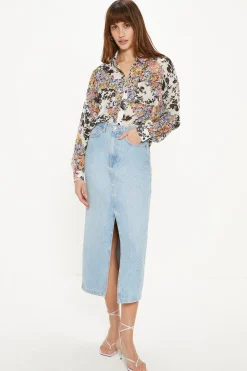 Sale Oasis Floral Patch Pocket Front Chiffon Shirt Multi