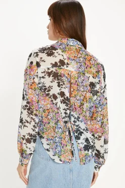 Sale Oasis Floral Patch Pocket Front Chiffon Shirt Multi
