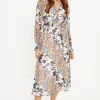 Discount Oasis Floral Patch Ruffle Waist Midi Dress Multi