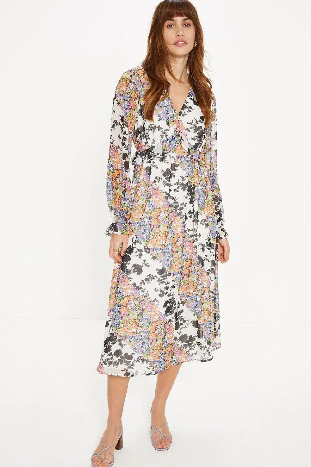 Discount Oasis Floral Patch Ruffle Waist Midi Dress Multi
