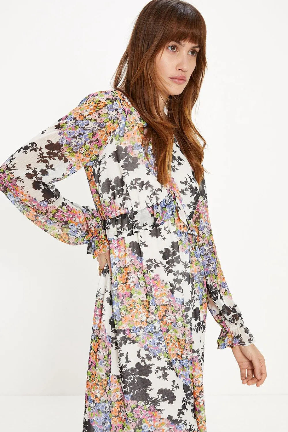 Discount Oasis Floral Patch Ruffle Waist Midi Dress Multi
