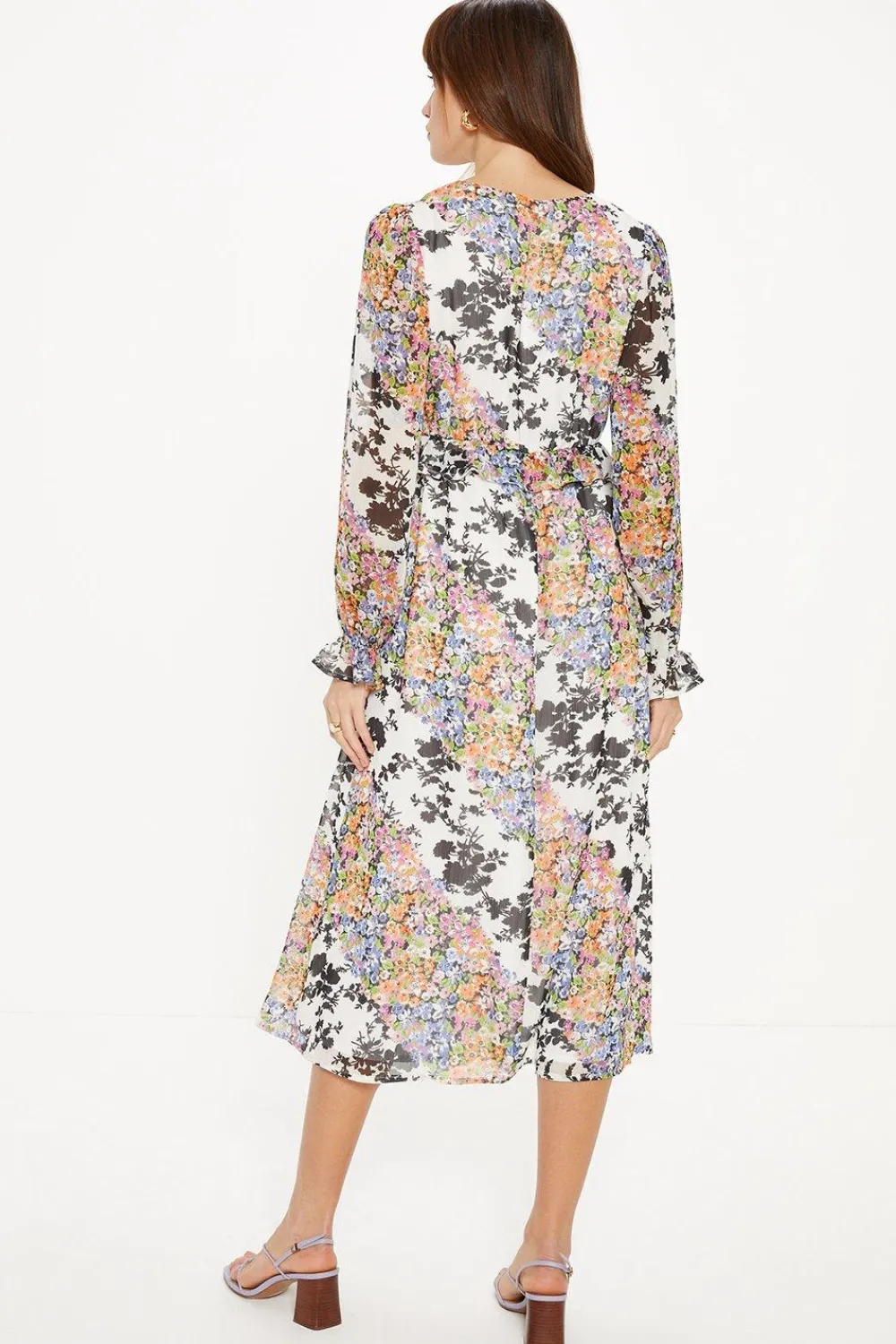 Discount Oasis Floral Patch Ruffle Waist Midi Dress Multi