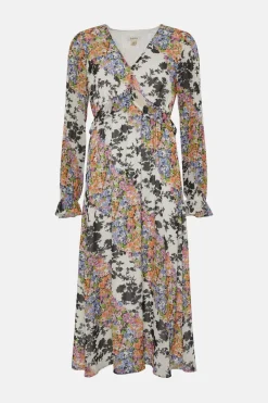Discount Oasis Floral Patch Ruffle Waist Midi Dress Multi