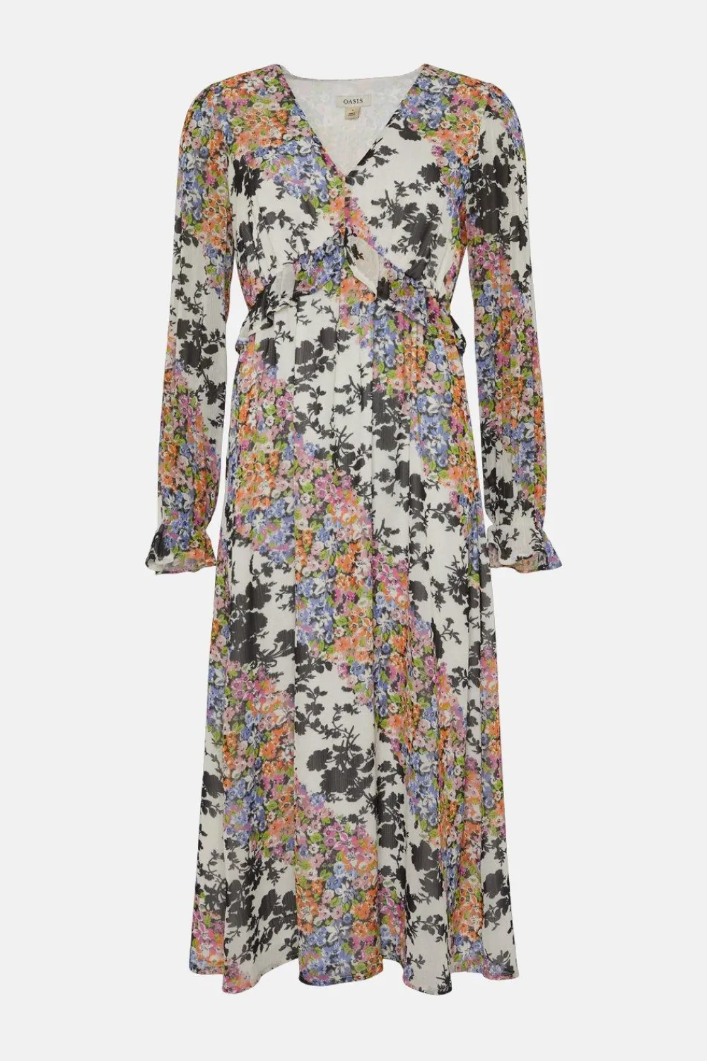 Discount Oasis Floral Patch Ruffle Waist Midi Dress Multi