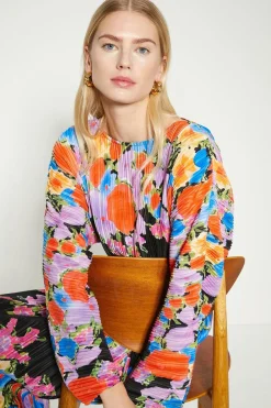 Clearance Oasis Floral Plisse Belted Midi Dress Multi