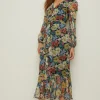 New Oasis Floral Plunge V Neck Midi Dress Multi