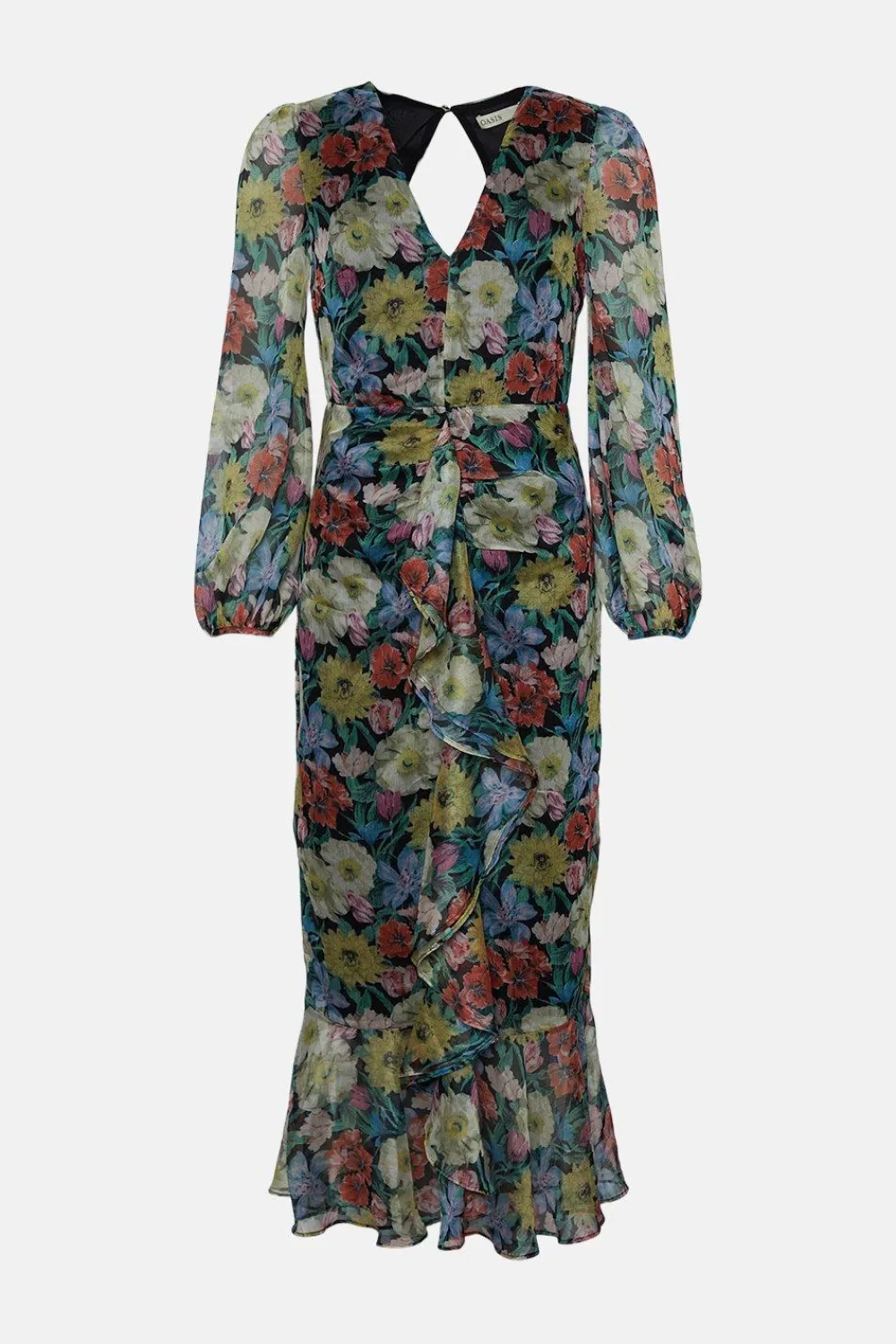 New Oasis Floral Plunge V Neck Midi Dress Multi