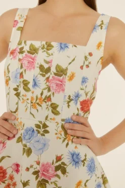 Outlet Oasis Floral Print Bodice Pleat Mini Dress White