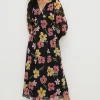 Best Oasis Floral Print Chiffon Midi Dress Black
