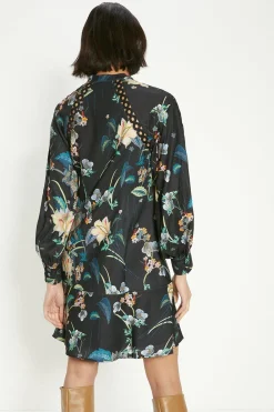 Sale Oasis Floral Print Crepe A-Line Mini Dress Black