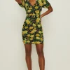 Online Oasis Floral Print Mesh V Neck Trim Detail Mini Dress Black