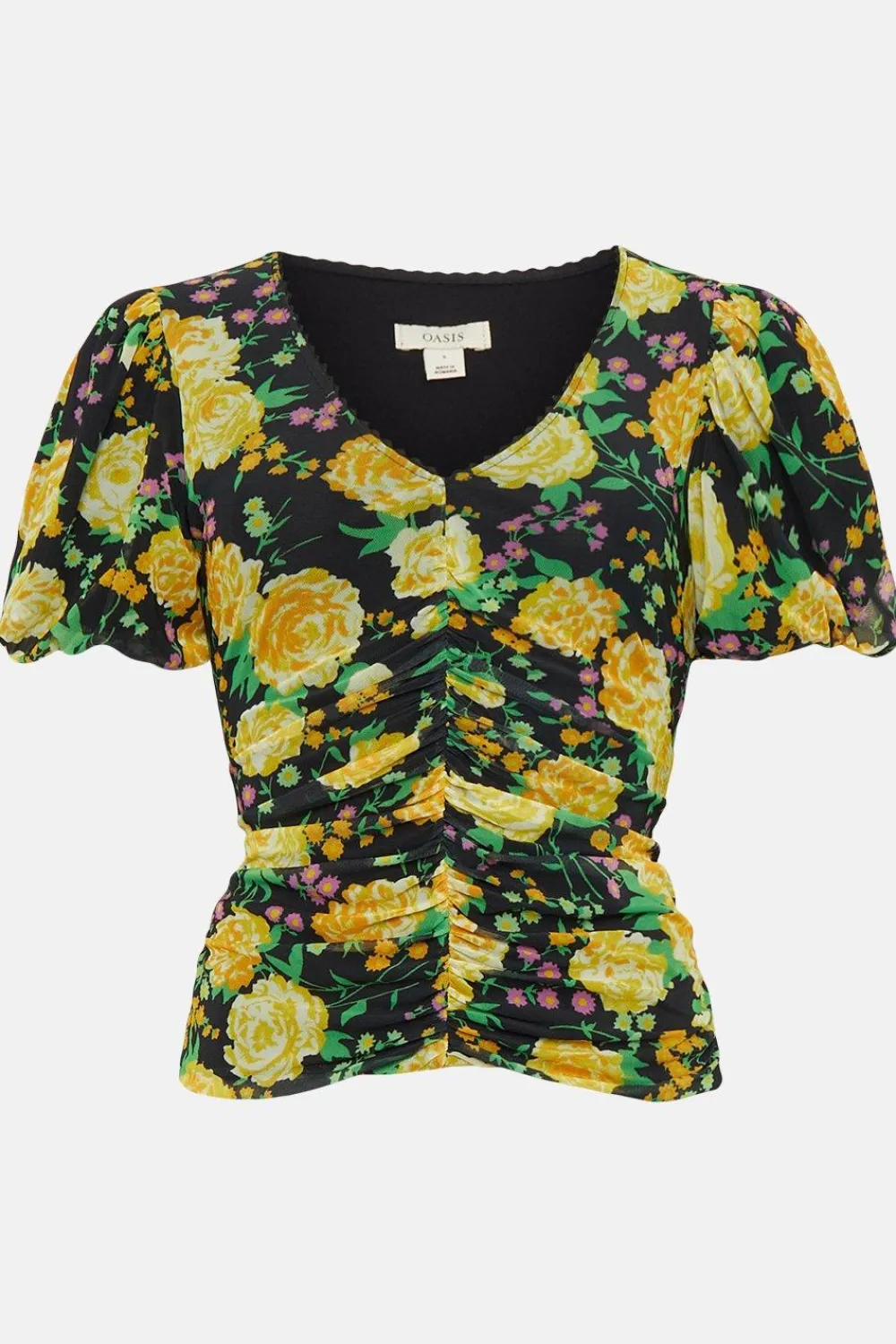 Discount Oasis Floral Print Mesh V Neck Trim Detail Top Pink