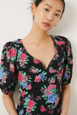 Discount Oasis Floral Print Puff Sleeve Mini Dress Black