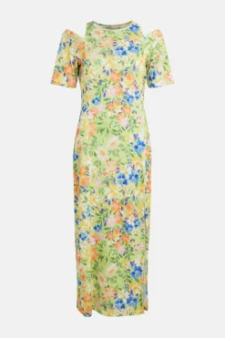 New Oasis Floral Print Shoulder Cutout Midi Multi