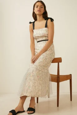 Clearance Oasis Floral Print Tie Detail Midi Dress Multi